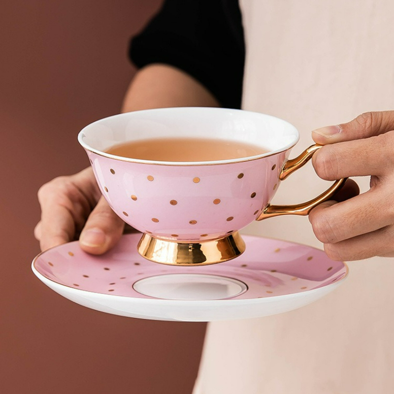 Coffee Tea And Sugar Set - Ceramic Pink Coffee Mugs with Dish