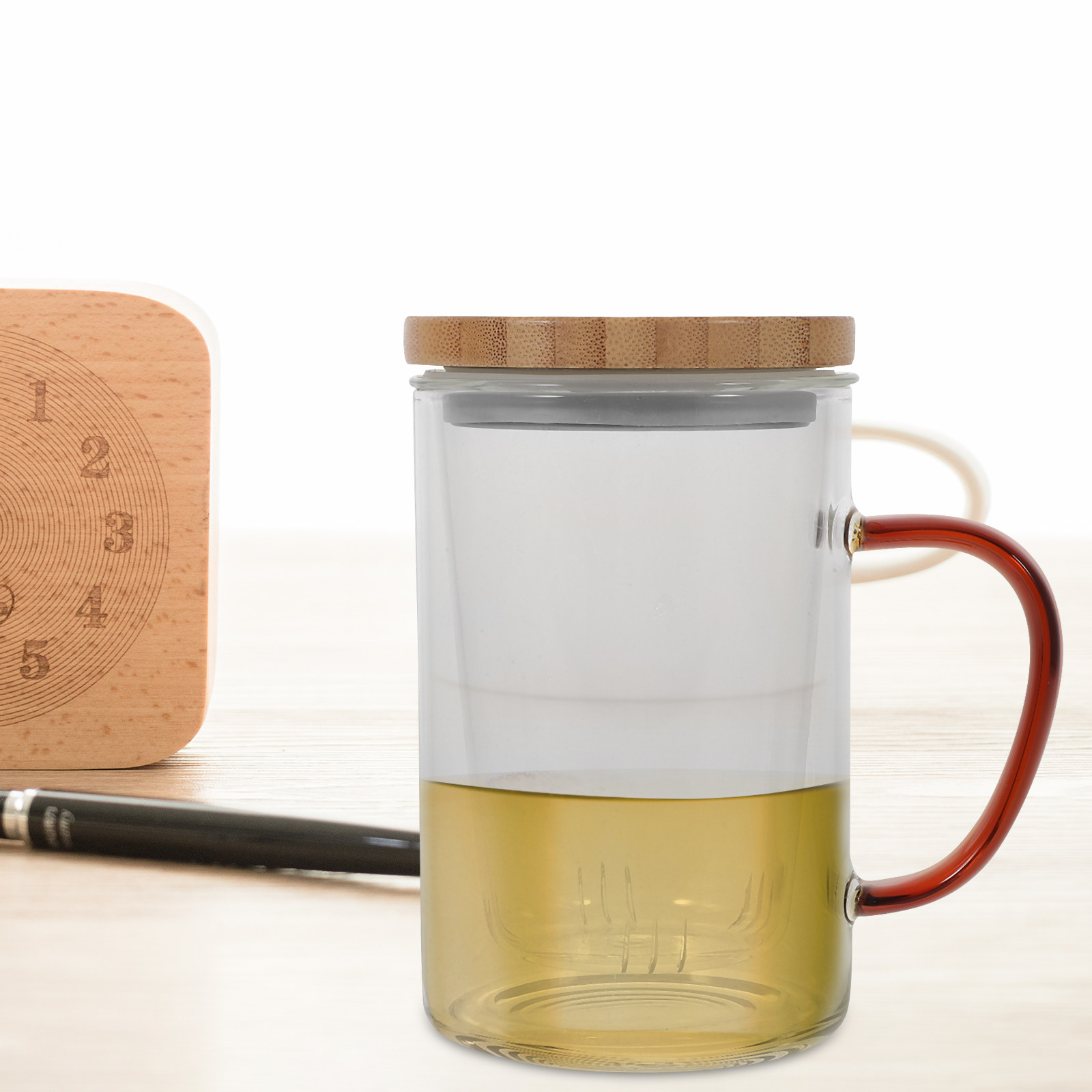 Coffee Tea Green - 450Ml Glass Tea Cup with Built-in