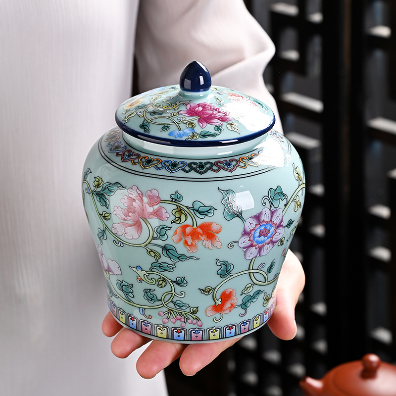 Coffee Tea Green - Ceramic tea jar Enamel General Jar