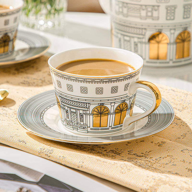 Coffee Tea And Sugar Set - Architectural Cup and Saucer Coffee Mug
